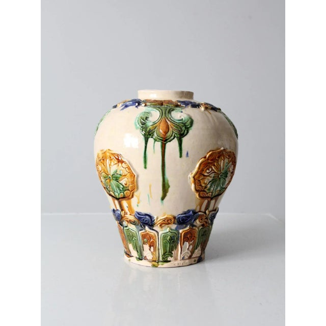 Cream Vintage Tang Sancai Style Art Pottery Vase For Sale - Image 8 of 13