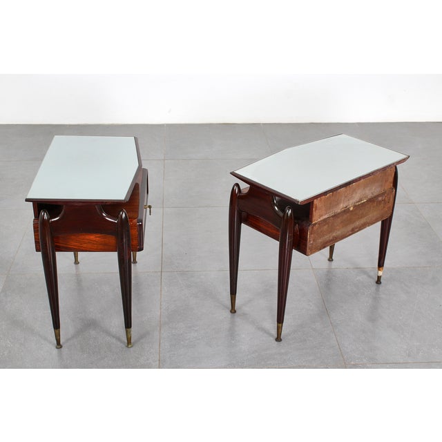 Mid-Century Modern Dassi Wood and Glass Nightstands, 1950s, Set of 2 For Sale - Image 4 of 18
