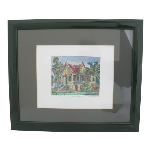 G Camille Small Seychelles Watercolor Painting Estache's House La Digue Island For Sale