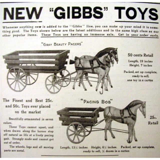 Antique Gibbs Toy Horses & Wagon: Litho Pacers, Red Wagon, c. 1908 For Sale - Image 10 of 10