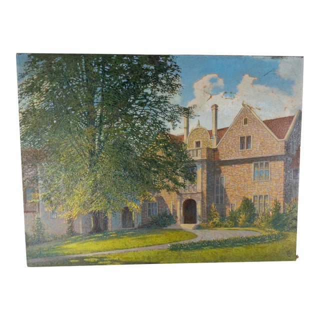 1930's Oil on Canvas Architectural Painting of Ward Manor at Bard College For Sale