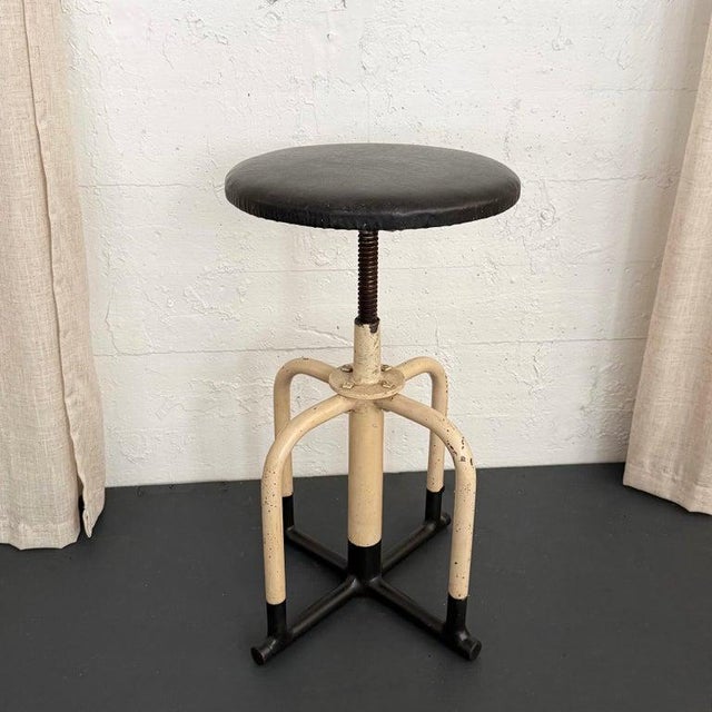 Art Deco Early 2oth Century Industrial Painted Steel Adjustable Apothecary Swivel Stool For Sale - Image 3 of 6