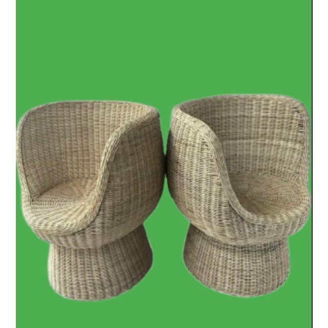 1970s Vintage Wicker & Rattan French Lounge Chairs, Circa 1970s - A Pair For Sale - Image 5 of 9