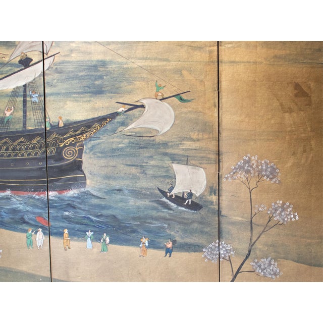 "Nanban Ship at Arrival", Early to Mid Showa Era Japanese Byobu Screen For Sale - Image 11 of 18