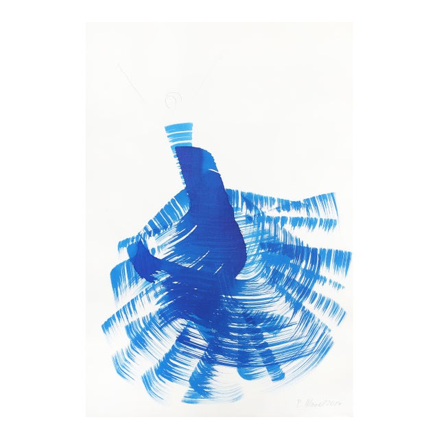 The Blue Dress 18 - Minimalist Figurative Ink Painting on Paper Original Artwork by Bettina Mauel For Sale