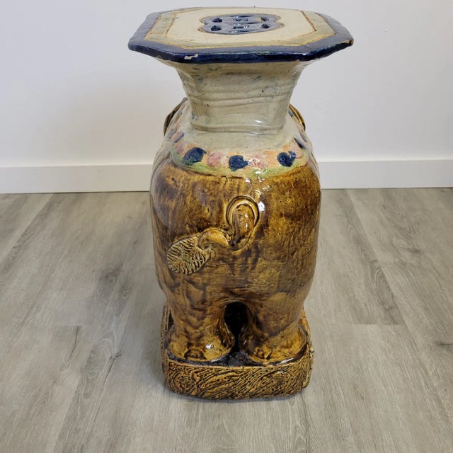 Vintage Sancai-Glazed Ceramic Elephant Garden Seat Side Table, Chinese 1920s For Sale - Image 10 of 12