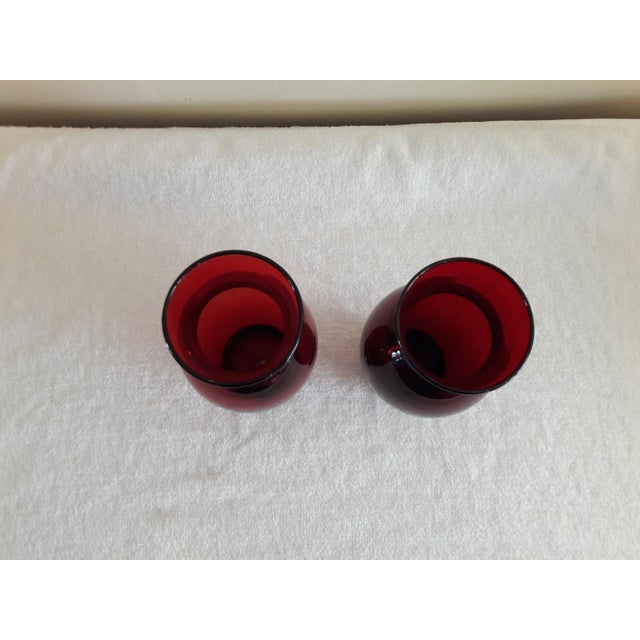1950s Vintage Red Ruby Curved Glass Vases- Set of 2 For Sale - Image 4 of 4