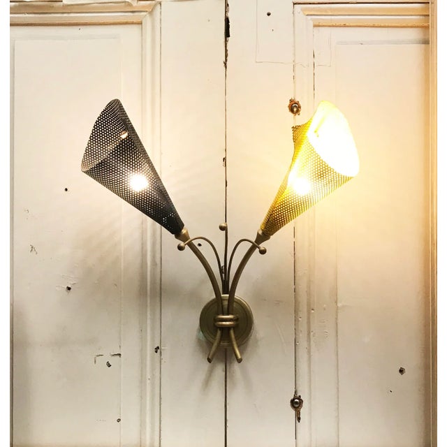 Perforated Iron & Brass Sconce, 1950s For Sale - Image 14 of 18