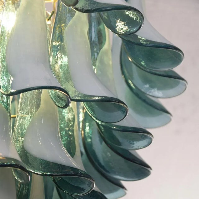 White and Octanium Murano Glass Petal Chandelier, Italy, 1990s For Sale - Image 10 of 11