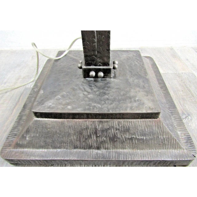 1930s French Art Deco Wrought Iron and Sculpted Frosted Glass Torchiere Floor Lamp Attributed to Atelier Petitot and Muller Frères For Sale - Image 12 of 18