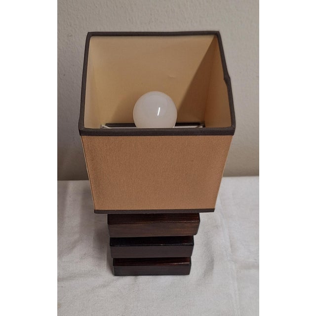 Vintage Table Lamp with Brown Stained Pine Base and Beige Fabric Shade from Lightwood, 2000s For Sale - Image 6 of 8