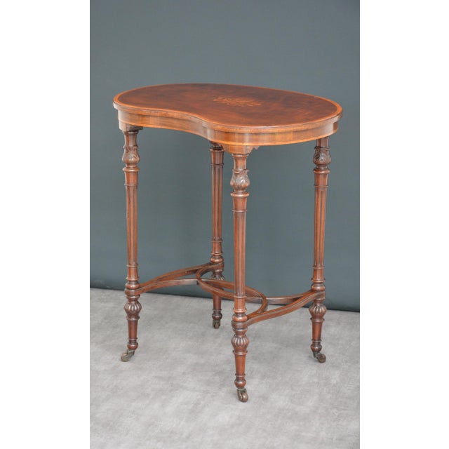 Antique Edwardian Inlaid Mahogany Kidney-Shaped Side Table, 1900 For Sale - Image 3 of 16