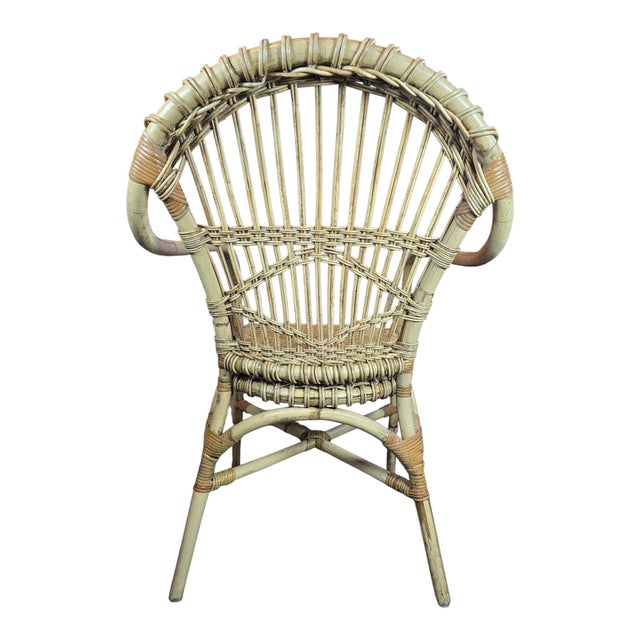 Vintage Mid Century Style Rattan and Wicker Accent Lounge Chair For Sale - Image 4 of 9