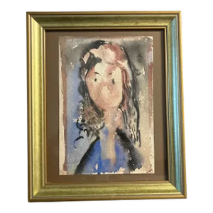 1950’s Original Abstract Female Portrait Watercolor Painting Framed