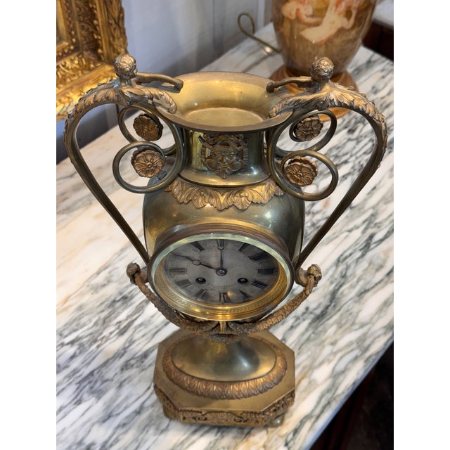 19th Century Neoclassical Brass Urn Clock For Sale - Image 11 of 13