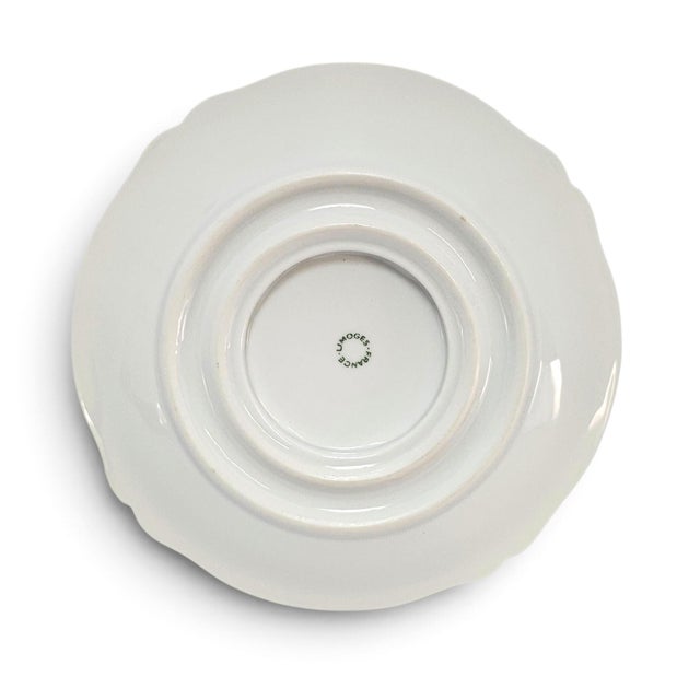 White Mid 20th Century Limoges France White Porcelain Scalloped Gravy Boat With Attached Underplate For Sale - Image 8 of 9