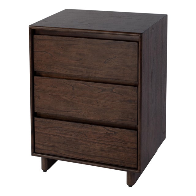 Halmstad 22 in. W Rectangular Wood Panel 3 Drawer Narrow Nightstand, Brown For Sale