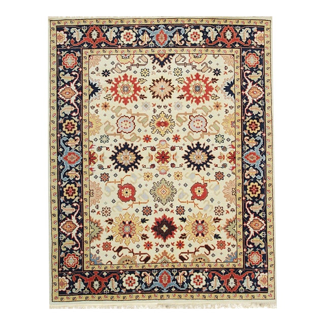 9x12 Violet Traditional Ivory Floral Modern Hand Knotted Room Size Wool Rug For Sale