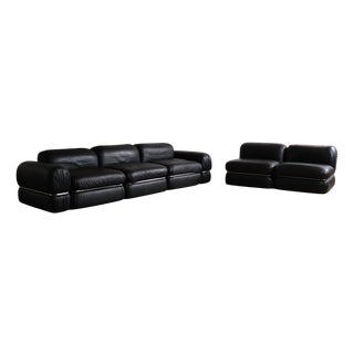 Modular Sofa in Black Leather by Rodolfo Bonetto for Tecnosalotto, 1960s, Set of 5 For Sale