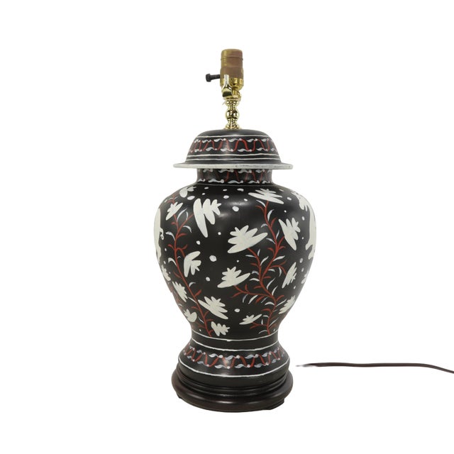Vintage Brunschwig & Fils Table Lamp - Black and Cream Ceramic With Boar and Deer Motif - a Pair For Sale - Image 9 of 12