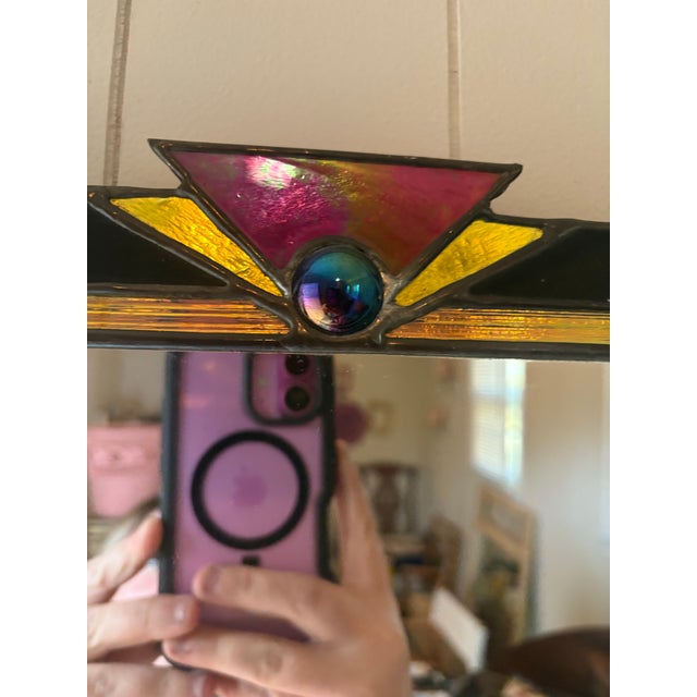 Vintage Art Deco Stained Glass Tiffany Inspired Mirror. Excellent vintage condition. Super thin and delicate. Erected in...