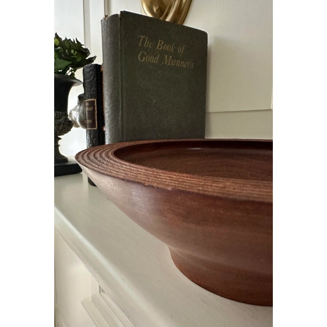 Danish Modern Style Hand-Crafted Wood Turned Walnut Bowl For Sale - Image 9 of 13