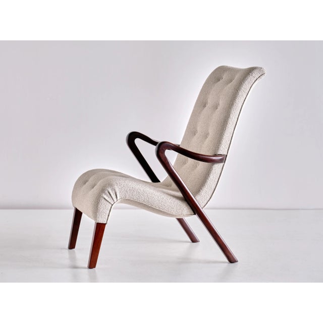 Armchair in Bouclé and Mahogany by Axel Larsson, Sweden, 1940s For Sale - Image 9 of 12