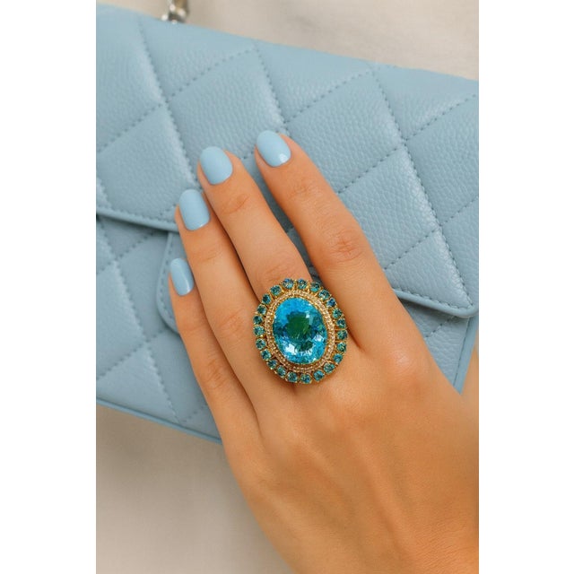 Bochic “Capri” Vintage Blue Topaz, Tanzanite & Diamond Ring Set In 18K Gold & Silver Natural Blue Topaz 19 carats Natural...