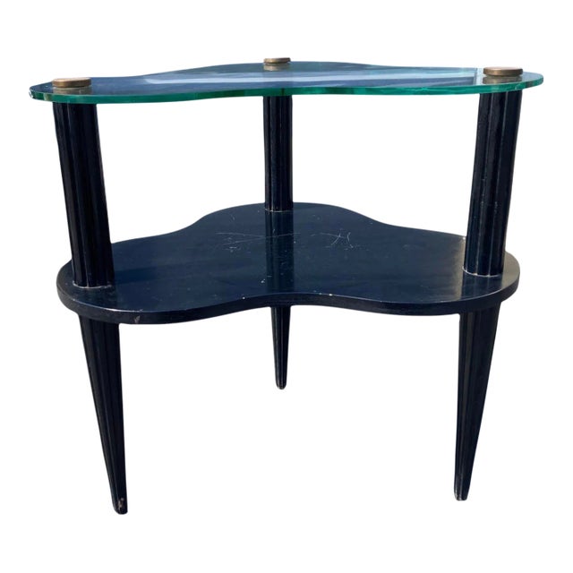 1940s Side Table in the Style of Gilbert Rhode, Glass, Black, Art Deco For Sale