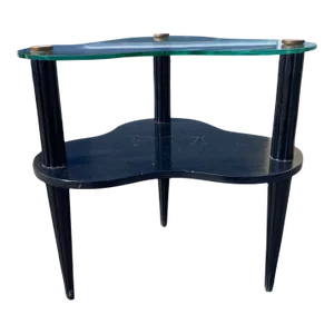 1940s Side Table in the Style of Gilbert Rhode, Glass, Black, Art Deco