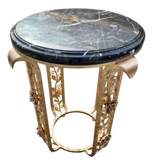 Black Veined and Beveled Marble Top Gold - Finish Metal Openwork Gueridon