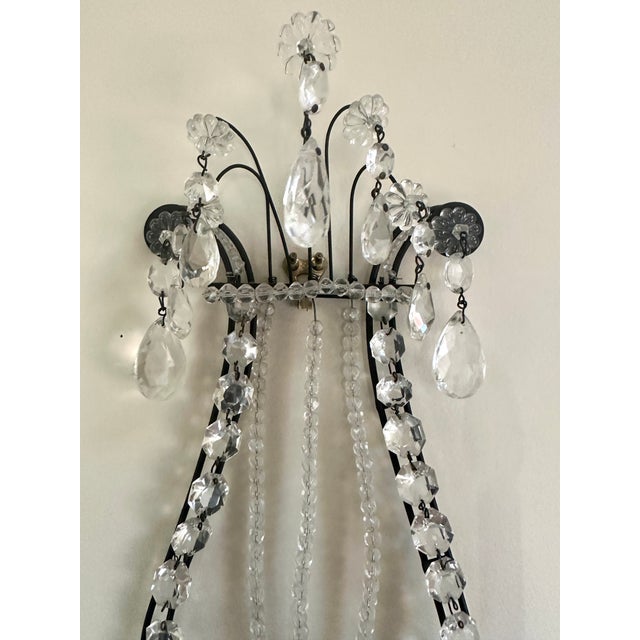 1920s Pair Classical Sconces With Lyre Shape, Circa 1920, Black Iron With Crystal, Restored. For Sale - Image 5 of 7