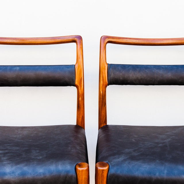 Mid-Century Modern Vintage 1960s Teak & Leather Dining Chairs Attributed to Kai Kristiansen, Danish Mid Century Modern For Sale - Image 3 of 14