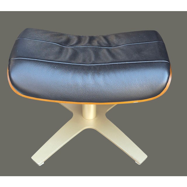 Late 20th Century Danish Modern Swivel Foot Stool Black Leatherette Metal Base Ply Craft For Sale - Image 6 of 8