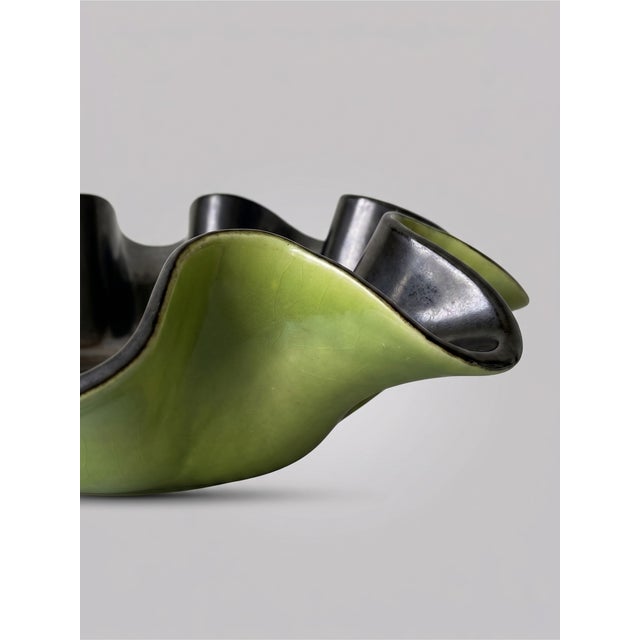 1950s Anise Green and Black Ceramic Model 8218 Bowl by​​ B. Letalle for Saint Clément, 1950s For Sale - Image 5 of 8