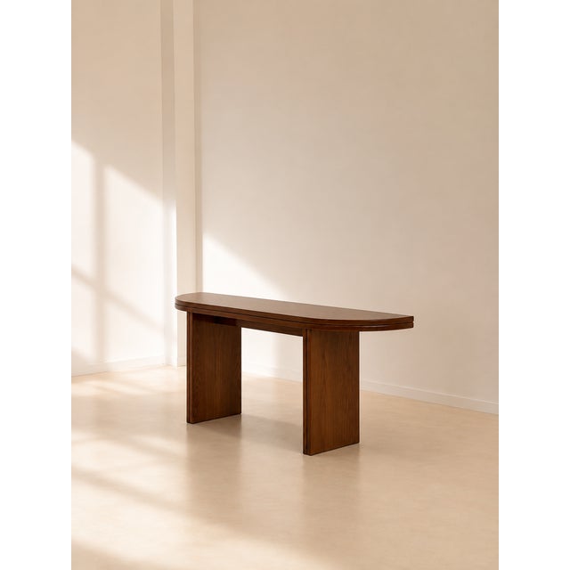 Oval Console Table in Walnut, 1980s For Sale - Image 4 of 5