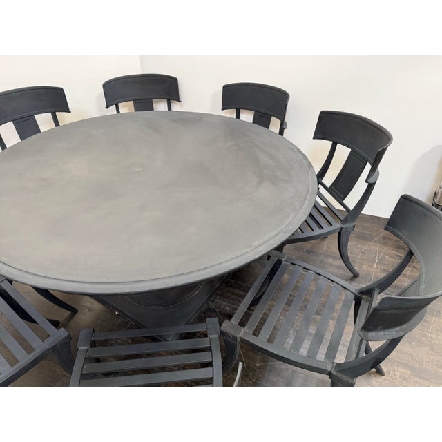 Restoration Hardware Outdoor Klismos Pedestal Table + Klismos Chairs Patio, Set of Seven For Sale - Image 10 of 12