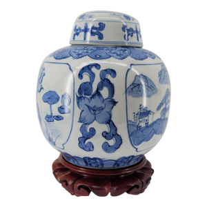Mid-20th Century Blue and White Chinese Porcelain Ginger Jar With Lotus & Mandarin Duck Motif - 2 Pieces