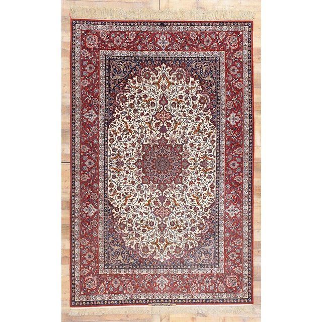 Signed Seirafian Vintage Ivory Persian Isfahan Rug - 06'09 X 10'06 For Sale - Image 10 of 10