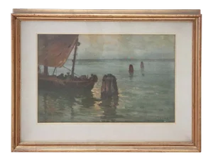 Oil on Board Italian Painting Marina, Signed, 1930s