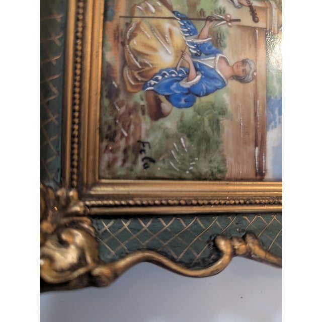 Green 1960s Pair Limoges Painted Pannels For Sale - Image 8 of 8