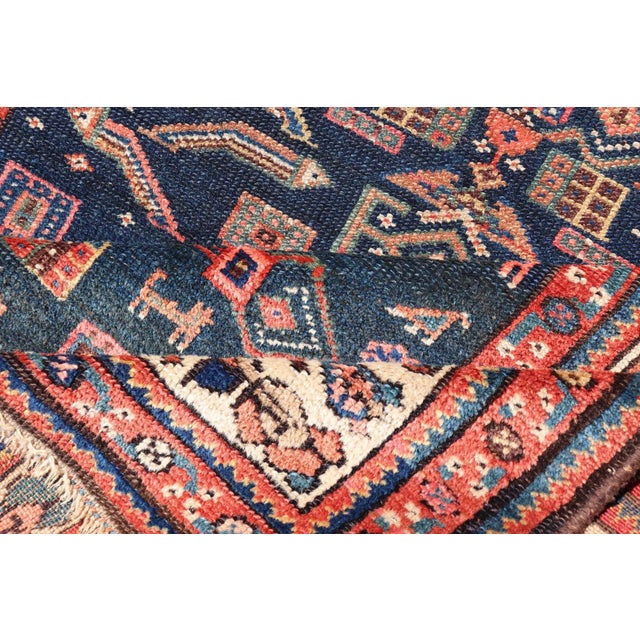 Antique Kurdish Rug With All-Over Geometric Design on a Blue Background For Sale - Image 11 of 12