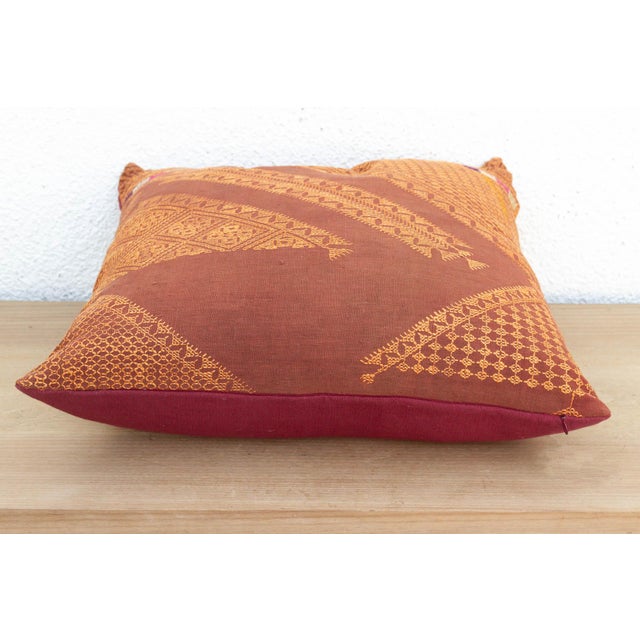 19th Century Patiala Starbust, Antique Phulkari Embroidered Pillow Cover For Sale - Image 5 of 7
