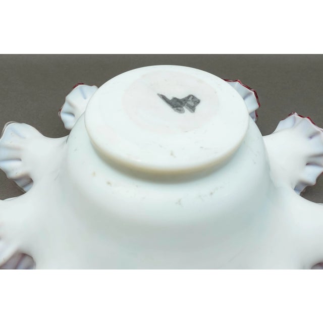 Antique Victorian Hand Painted Cranberry Ruffled Edges Glass Brides Basket Bowl For Sale - Image 10 of 10