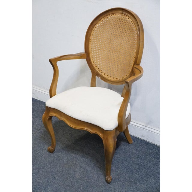 White Furniture White of Mebane Country French Provincial Caned Round Back Dining Arm Chair For Sale - Image 4 of 9