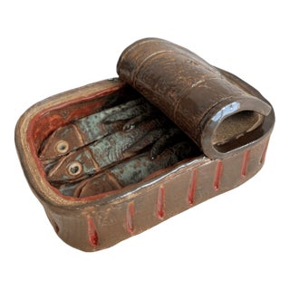 Stoneware Sardine Tin With Three Sardines For Sale