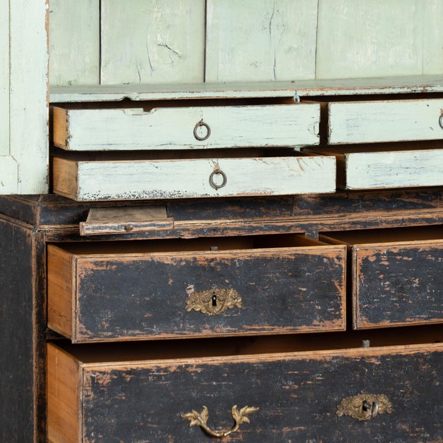 Black Late 18th Century Swedish Rococo Black Painted Pine Wedding Cabinet For Sale - Image 8 of 18