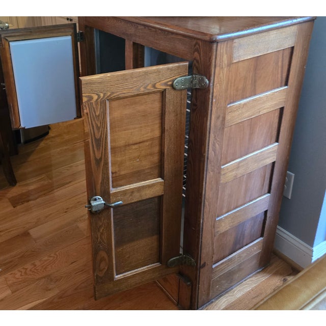 American 1930s Vintage Oak Ice Chest For Sale - Image 3 of 4