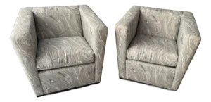 Lee Industries Modern Swivel Club Chairs, Set of 2