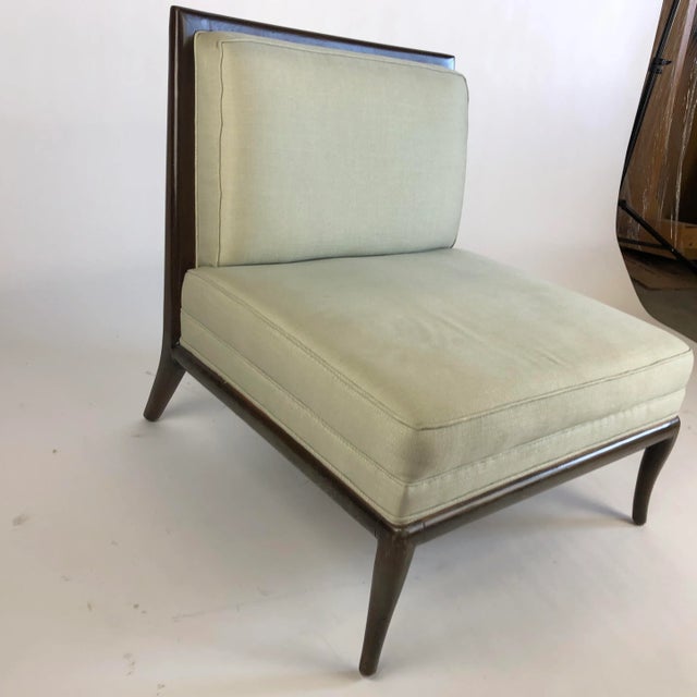 Mid-Century Slipper Chair in the Style of t.h. Robsjohn-Gibbings, recently reupholstered.